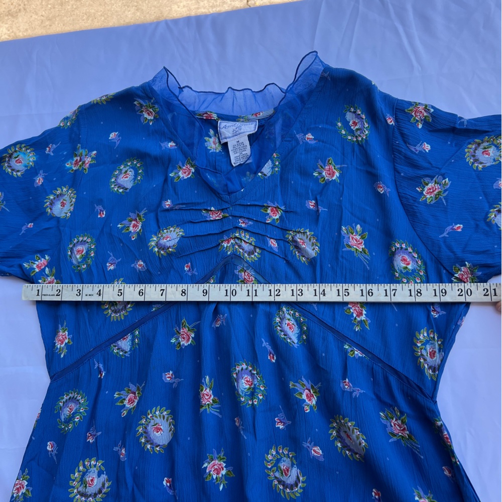 Vintage 90s April Cornell blue floral rayon dress NWT medium - Picture 12 of 17